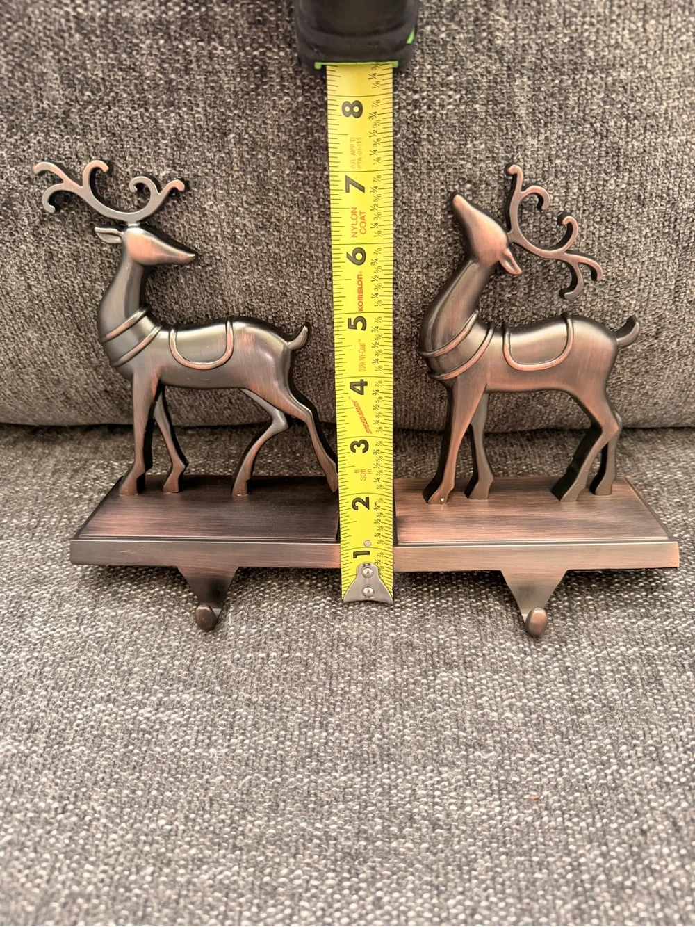 NEW Antique Bronze Metal Stocking Reindeer Hanger set of 2